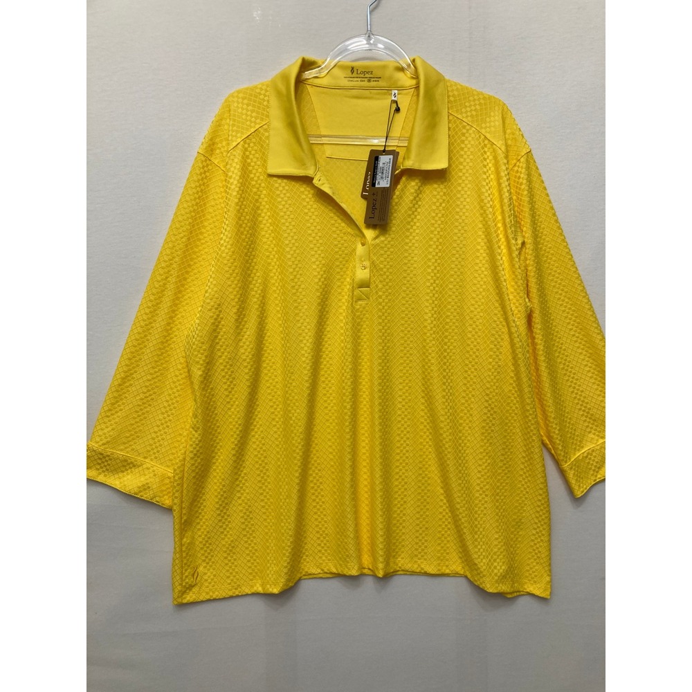 New Nancy Lopez Womens Golf Polo 3X Yellow Textured Stretch Knit 3/4 Sleeve